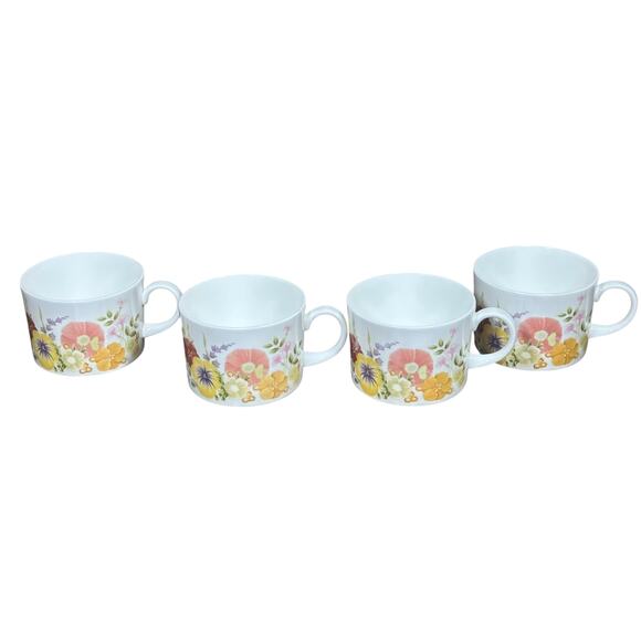 Vtg Wedgwood Summer Bouquet 6 oz Flat Tea Cups Mugs Set of 4 Floral - Picture 1 of 5